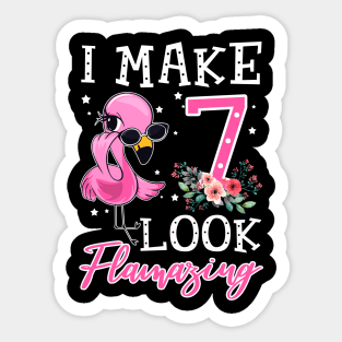 Kids I Make 7 Look Flamazing Flamingo Birthday T-Shirt Sticker